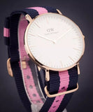 Daniel Wellington Classic Winchester White Dial Three Tone Nylon Strap Watch For Women - DW00100033 Authentic Buy Shop Now