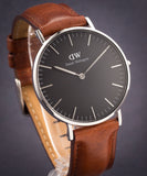 Daniel Wellington Classic Durham Black Dial Brown Leather Strap Watch For Women - DW00100142 Authentic Buy Shop Now
