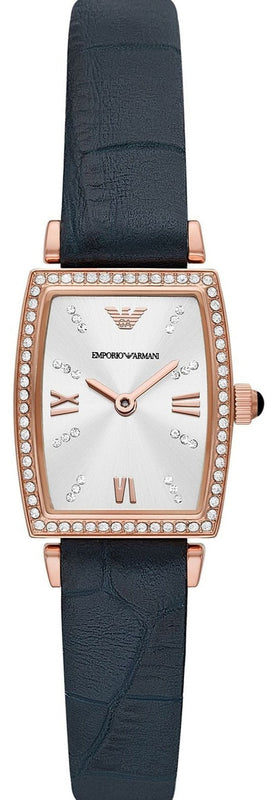 Emporio Armani Gianni T Bar Crystals Silver Dial Blue Leather Strap Watch For Women - AR11469 Authentic Buy Shop Now