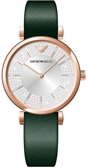 Emporio Armani Pro Planet Analog Silver Dial Green Leather Strap Watch For Women - AR11517 Authentic Buy Shop Now