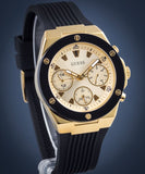Guess Athena Gold Dial Black Rubber Strap Watch For Women - GW0030L2 Authentic Buy Shop Now