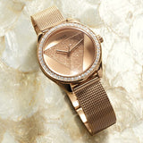 Guess Tri Glitz Quartz Diamonds Rose Gold Dial Rose Gold Mesh Bracelet Watch For Women - W1142L4 Authentic Buy Shop Now