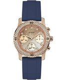Guess Confetti Diamonds Gold Dial Blue Rubber Strap Watch For Women - W1098L6 Authentic Buy Shop Now