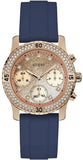 Guess Confetti Diamonds Gold Dial Blue Rubber Strap Watch For Women - W1098L6 Authentic Buy Shop Now