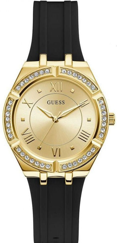 Guess Cosmo Diamonds Gold Dial Black Rubber Strap Watch for Women - GW0034L1 Authentic Buy Shop Now