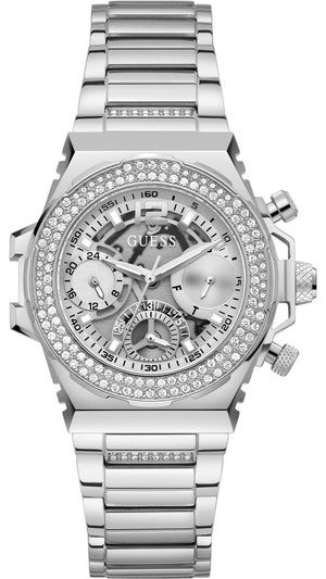 Guess Fusion Chronograph Crystals Silver Dial Silver Steel Strap Watch For Women - GW0552L1 Authentic Buy Shop Now