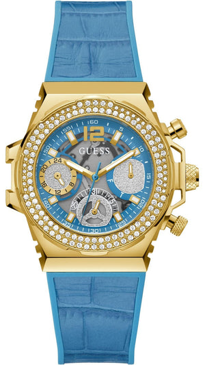 Guess Fusion Chronograph Blue Dial Blue Leather Strap Watch For Women - GW0553L3 Authentic Buy Shop Now
