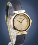 Guess Rumour Quartz Gold Dial Black Leather Strap Watch For Women - GW0689L2 Authentic Buy Shop Now