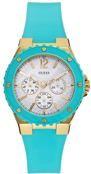 Guess Overdrive White Dial Turquoise Rubber Strap Watch for Women - W0149L3 Authentic Buy Shop Now