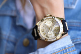 Guess Frontier Diamonds Gold Dial Black Rubber Strap Watch For Women - W1160L1 Authentic Buy Shop Now