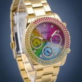 Guess Confetti Chronograph Rainbow Dial Gold Steel Strap Watch For Women - GW0483L4 Authentic Buy Shop Now