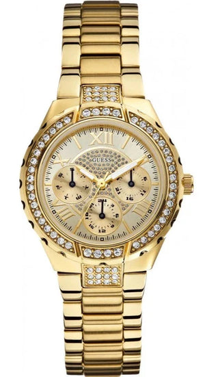Guess Viva Diamonds Gold Dial Gold Steel Strap Watch for Women - W0111L2 Authentic Buy Shop Now