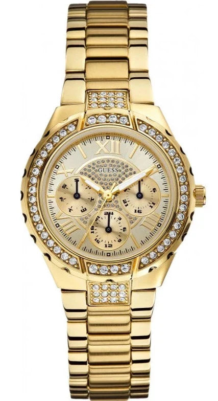 Guess Viva Diamonds Gold Dial Gold Steel Strap Watch for Women - W0111L2 Authentic Buy Shop Now