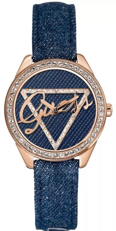 Guess Little Flirt Quartz Blue Dial Blue Leather Strap Watch For Women - W0456L6 Authentic Buy Shop Now
