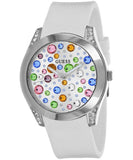Guess Wanderlust Crystals Silver Dial White Rubber Strap Watch for Women - W1059L1 Authentic Buy Shop Now