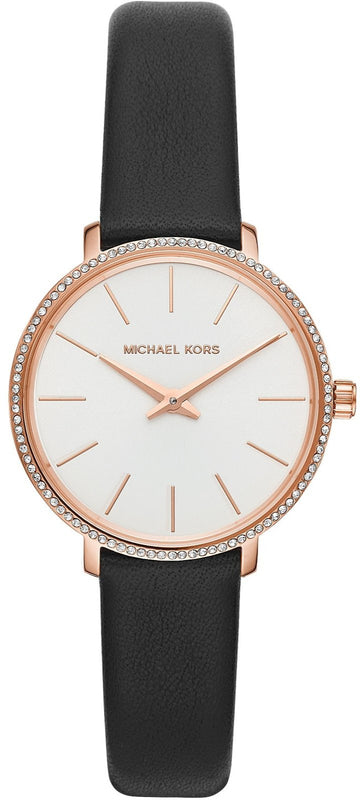 Michael Kors Pyper Three Hand White Dial Black Leather Strap Watch For Women - MK2835 Authentic Buy Shop Now