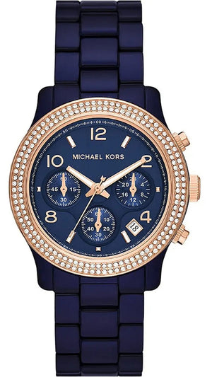 Michael Kors Runway Chronograph Blue Dial Blue Steel Strap Watch for Women - MK7423 Authentic Buy Shop Now