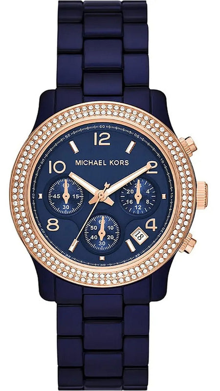 Michael Kors Runway Chronograph Blue Dial Blue Steel Strap Watch for Women - MK7423 Authentic Buy Shop Now