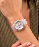 Michael Kors Runway Chronograph White Dial Pink Steel Strap Watch for Women - MK7424 Authentic Buy Shop Now