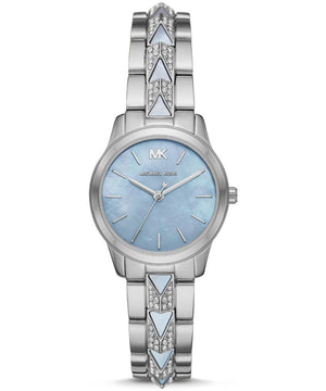 Michael Kors Runway Mercer Quartz Mother of Pearl Blue Dial Silver Steel Strap Watch For Women - MK6857 Authentic Buy Shop Now