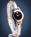 Movado Rondiro 22mm Black Dial Rose Gold Steel Strap Watch For Women - 0607065 Authentic Buy Shop Now