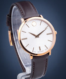 Movado Ultra Slim Silver Dial Brown Leather Strap Watch For Women - 0607093 Authentic Buy Shop Now