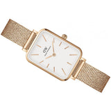 Daniel Wellington Quadro Melrose White Dial Gold Mesh Strap Watch For Women - DW00100431 Authentic Buy Shop Now