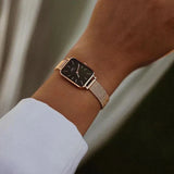 Daniel Wellington Quadro Melrose Black Dial Rose Gold Mesh Bracelet Watch For Women - DW00100432 Authentic Buy Shop Now