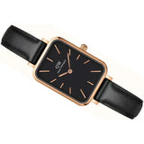 Daniel Wellington Quadro Sheffield Black Dial Black Leather Strap Watch For Women - DW00100435 Authentic Buy Shop Now