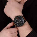 Diesel Mega Chief Chronograph Black Dial Brown Leather Strap Watch For Men - DZ4343 Authentic Buy Shop Now