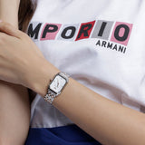Emporio Armani Gianni T Bar Mother of Pearl Dial Two Tone Steel Strap Watch For Women - AR11146 Authentic Buy Shop Now