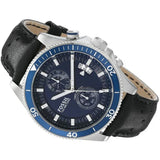 Fossil Wakefield Chronograph Blue Dial Black Leather Strap Watch for Women - CH2945 Authentic Buy Shop Now