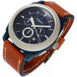 Fossil Machine Chronograph Blue Dial Brown Leather Strap Watch for Men - FS5232 Authentic Buy Shop Now