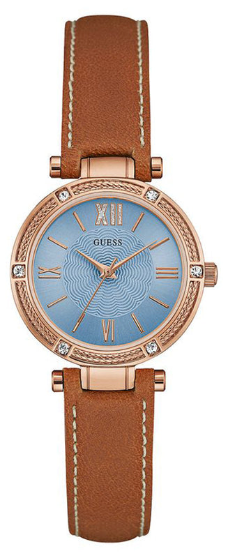 Guess Park Avenue Blue Dial Brown Leather Strap Watch for Women - W0838L2 Authentic Buy Shop Now