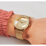 Guess Tri Glitz Quartz Diamonds Gold Dial Gold Mesh Bracelet Watch For Women - W1142L2 Authentic Buy Shop Now