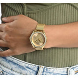 Guess Tri Glitz Quartz Diamonds Gold Dial Gold Mesh Bracelet Watch For Women - W1142L2 Authentic Buy Shop Now