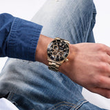 Guess Axle Multifunction Black Dial Gold Steel Strap Watch For Men - GW0488G2 Authentic Buy Shop Now