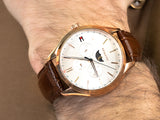 Tommy Hilfiger Oliver Chronograph White Dial Brown Leather Strap Watch for Men - 1791306 Authentic Buy Shop Now