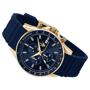 Maserati SFIDA Chronograph Blue Dial Blue Rubber Strap Watch For Men - R8871640004 Authentic Buy Shop Now