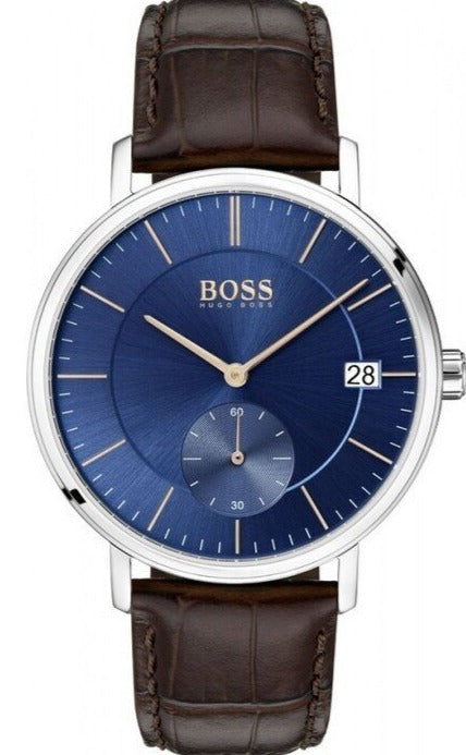 Hugo Boss Corporal Blue Dial Brown Leather Strap Watch for Men - 151363 Authentic Buy Shop Now