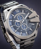 Diesel Mega Chief Chronograph Blue Dial Black Steel Strap Watch For Men - DZ4329 Authentic Buy Shop Now