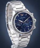 Emporio Armani Mario Chronograph Blue Dial Silver Steel Strap Watch For Men - AR11306 Authentic Buy Shop Now
