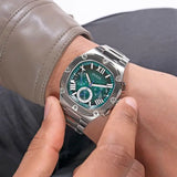 Guess Headline Quartz Green Dial Silver Steel Strap Watch For Men - GW0572G6 Authentic Buy Shop Now