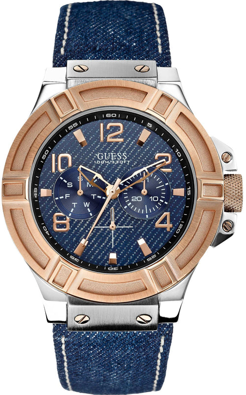 Guess Rigor Analog Blue Dial Blue Denim Strap Watch For Men - W0040G6 Authentic Buy Shop Now