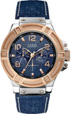 Guess Rigor Analog Blue Dial Blue Denim Strap Watch For Men - W0040G6 Authentic Buy Shop Now