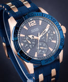 Guess Oasis Blue Dial Blue & Rose Gold Stainless Steel Strap Watch For Men - W0366G4 Authentic Buy Shop Now