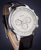 Guess Horizon Chronograph White Dial Brown Leather Strap Watch For Men - W0380G2 Authentic Buy Shop Now