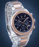 Maserati Stile Chronograph Blue Dial Rose Gold Two Tone Strap Watch For Men - R8873642002 Authentic Buy Shop Now