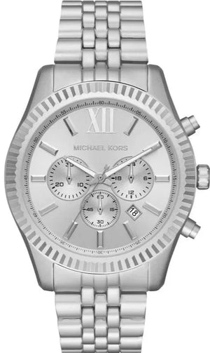 Michael Kors Lexington Chronograph Silver Dial Silver Steel Strap Watch For Men - MK8789 Authentic Buy Shop Now