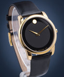 Movado Museum Black Dial Black Leather Strap Watch For Men - 606876 Authentic Buy Shop Now